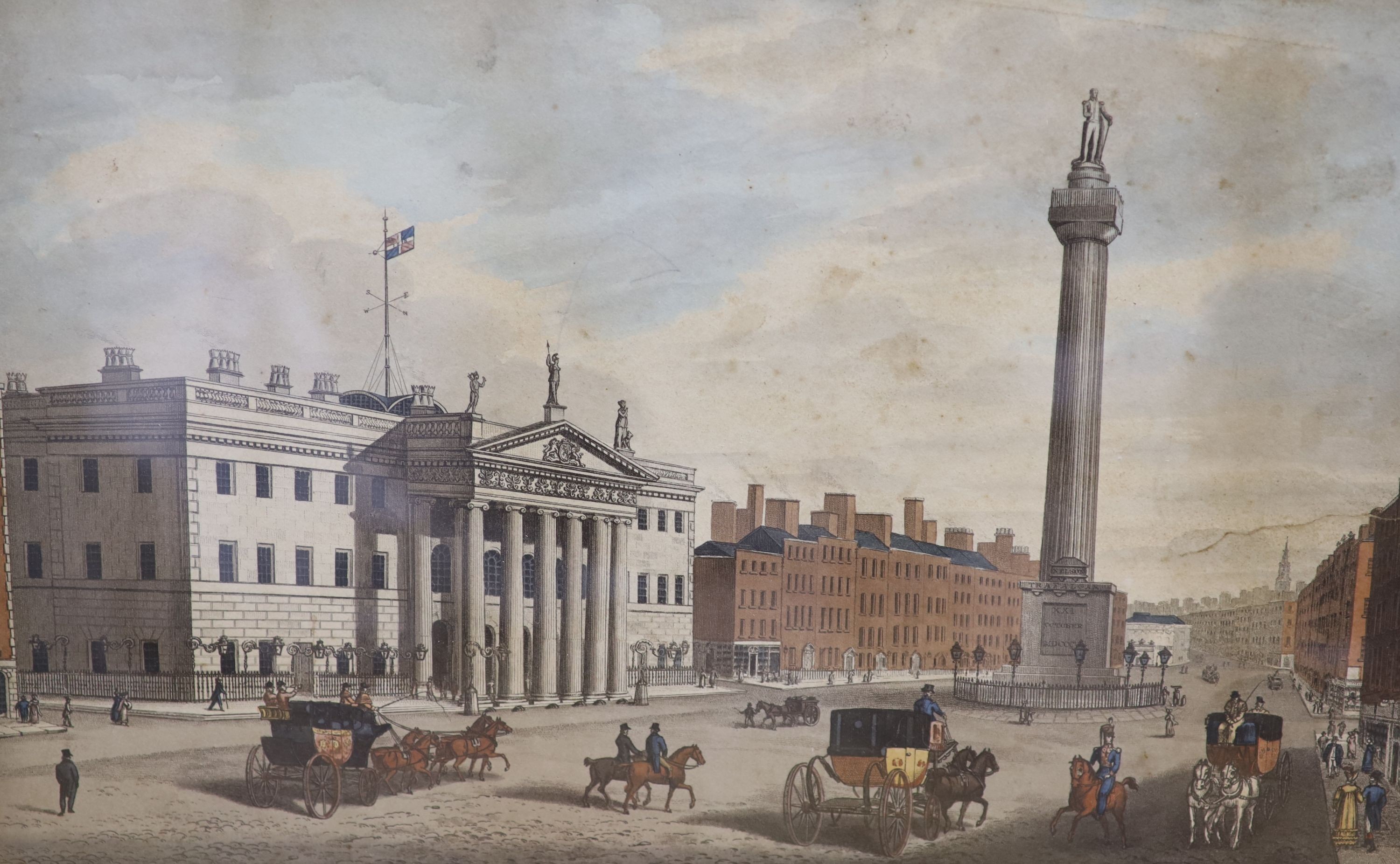 Henry Brocas Jnr. (1798-1853) after Samuel Brocas, set of eight coloured engravings, Topographical views of Dublin, 26 x 39cm, eglomise framed